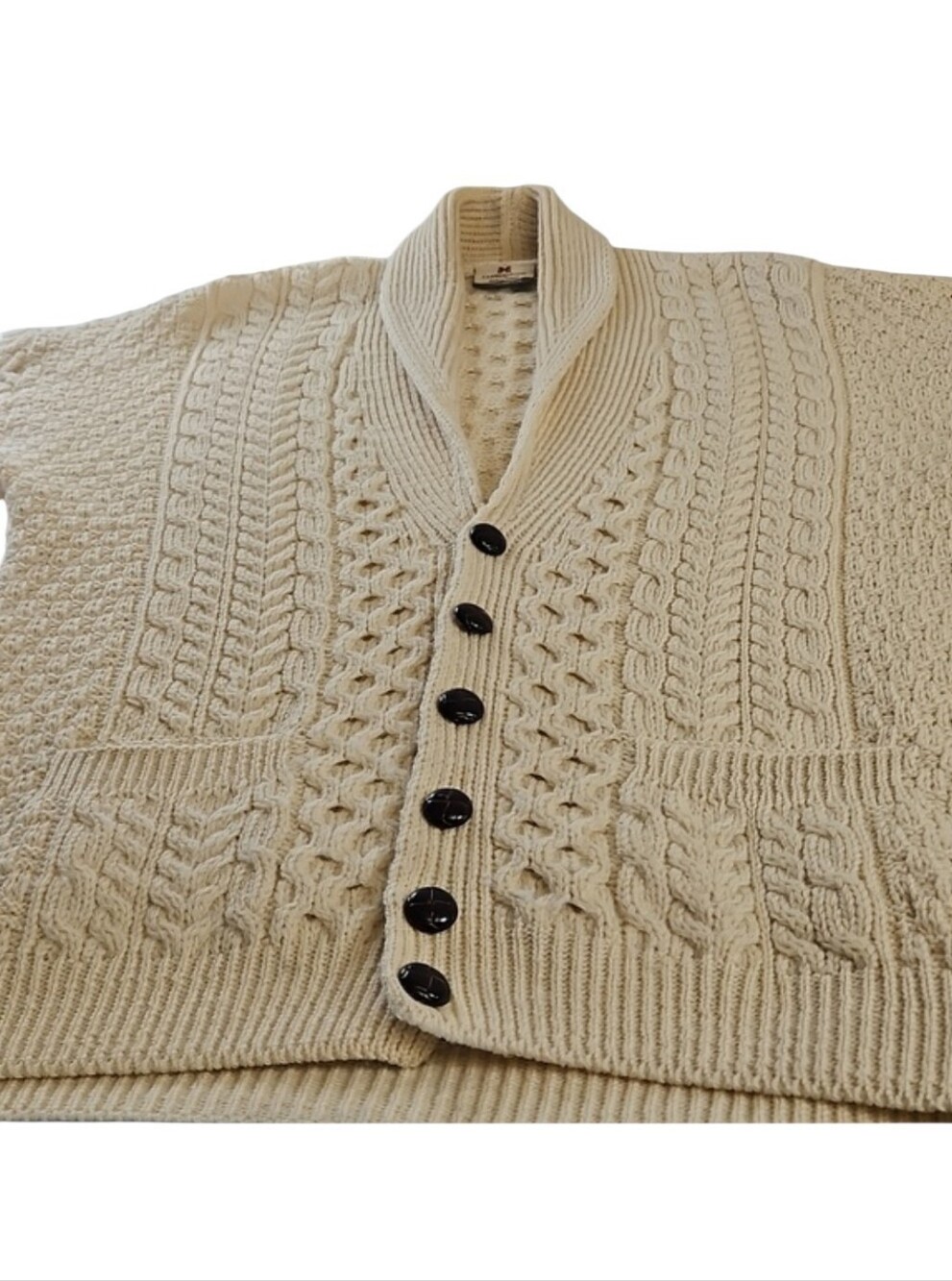 Carraig Donn Made In Ireland 100% Wool Cable Knit Fishermans Cardigan, Sz Medium